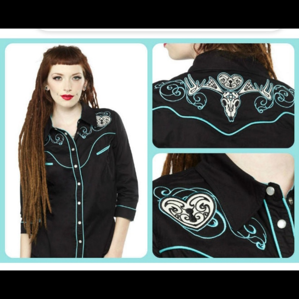 Hell Bunny locked heart western shirt with pearl snaps